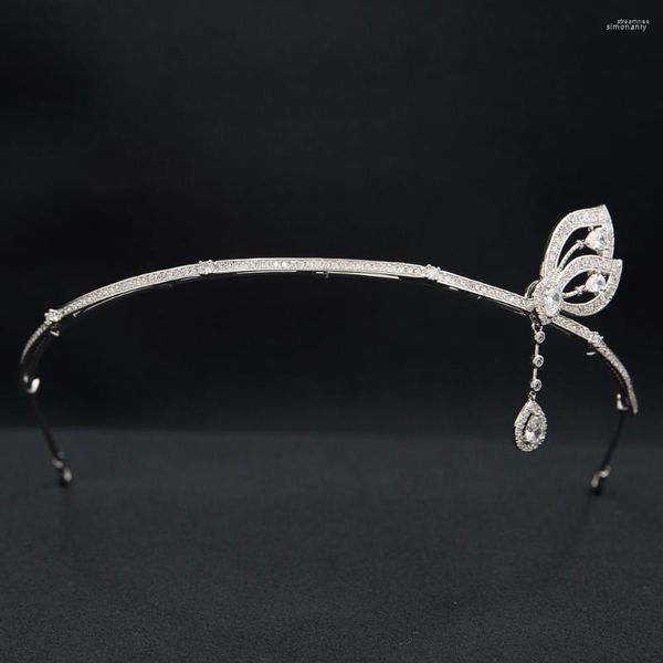 Pinces à cheveux cubique zircone papillon diadème pour mariage bandeau en cristal avec bijoux de mariée Dangle CH10380