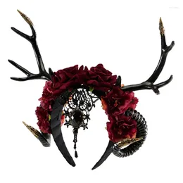 Hair Clips Dark Series Evil Horn Headband voor Halloween Flower Antler Hairhoop Party Stage Tiaras Hairband Cosplay Headwar