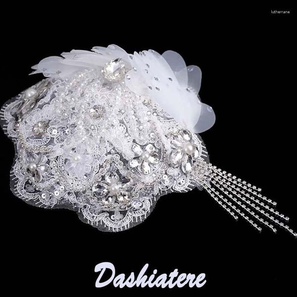 Pinces à cheveux Dashiatere, Barrettes de mariage, petit chapeau blanc, accessoires en perles de cristal, Costume de mariée, couvre-chef de mariée