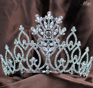 Pinzas para el cabello Tiaras de flores deslumbrantes Coronas florales para novias de 5 pulgadas Hecho a mano Cristal de diamantes de imitación transparente Diadema de diamante Boda Fiesta de graduación nupcial