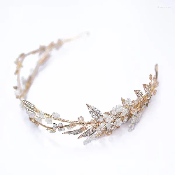 Pinces à cheveux délicates filaires à la main, couronne de feuilles de couleur or, accessoires diadème de mariage, couvre-chef Floral pour femmes, bandeau de mariée