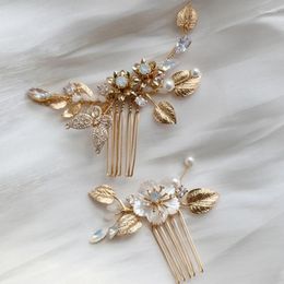 Pinces à cheveux délicates, petits peignes de mariée, épingles, pièce de mariage, feuille de cuivre faite à la main, bijoux pour femmes et filles, couvre-chef