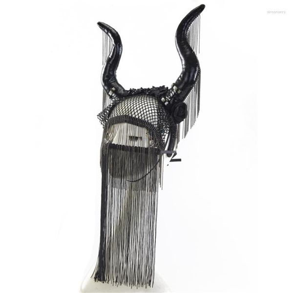 Clips de cheveux Hornes de diable Bande de masque de gland pour femmes franges mascarades Antilope Halloween Demon Horn Headswear