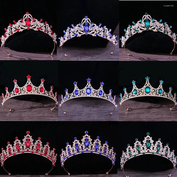 Pinzas para el cabello DIEZI Barroco Lujo Niñas AB Rojo Verde Azul Cristal Nupcial Boda Tiara Corona Novia Reina Diademas Accesorios de joyería