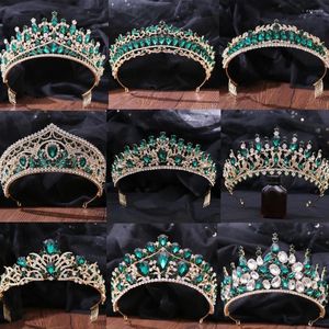 Pinzas para el cabello DIEZI barroco reina de lujo corona de cristal verde novia Tiara boda mujeres princesa coreana tocado accesorios de joyería