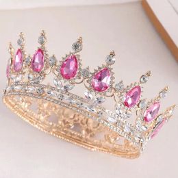 Haarspeldjes DIEZI Barokke Waterdruppel Roze Kristallen Tiara Kroon Voor Vrouwen Prinses Bruiloft Verjaardagsfeestje Jurk Accessoires Sieraden