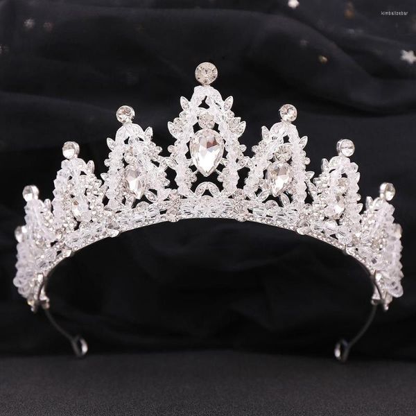 Pinzas para el pelo DIEZI elegante hecho a mano cuentas de cristal blanco Tiara corona para mujer boda fiesta nupcial novia accesorios de diamantes de imitación
