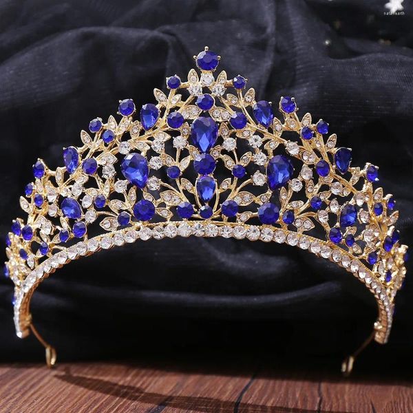 Pinzas para el cabello DIEZI, joyería de moda para novia, Tiara barroca de lujo azul, verde y rojo, corona de princesa dulce, accesorios de boda