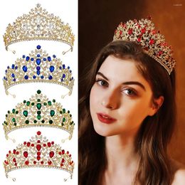 Clips de cheveux Diezi coréen élégant rouge vert bleu cristal diadème couronne pour femmes filles mariage luxe mariée reine robe de soirée accessoires