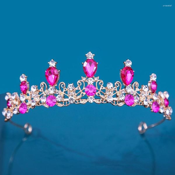 Pinces à cheveux DIEZI luxe élégant princesse mariée Rose rouge cristal diadème couronne pour femmes mode strass accessoires bijoux