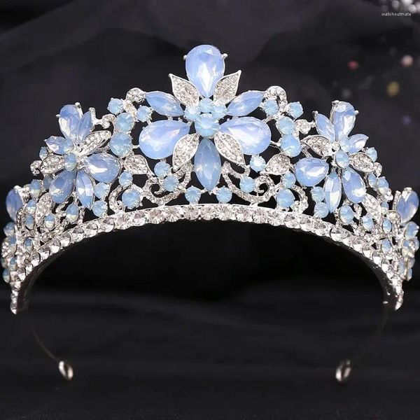 Pinzas para el cabello DIEZI, corona de Tiara de ópalo de flores bonitas y dulces de lujo para mujer, accesorios de cristal elegantes para fiesta de boda y novia