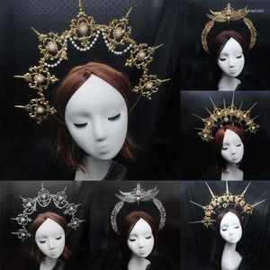 Clips para el cabello Paquete de material de bricolaje Halo gótico Corona Diadema Vintage Iglesia María Barroco Virgen Tiara Sombreros Accesorios para el tocado de Lolita