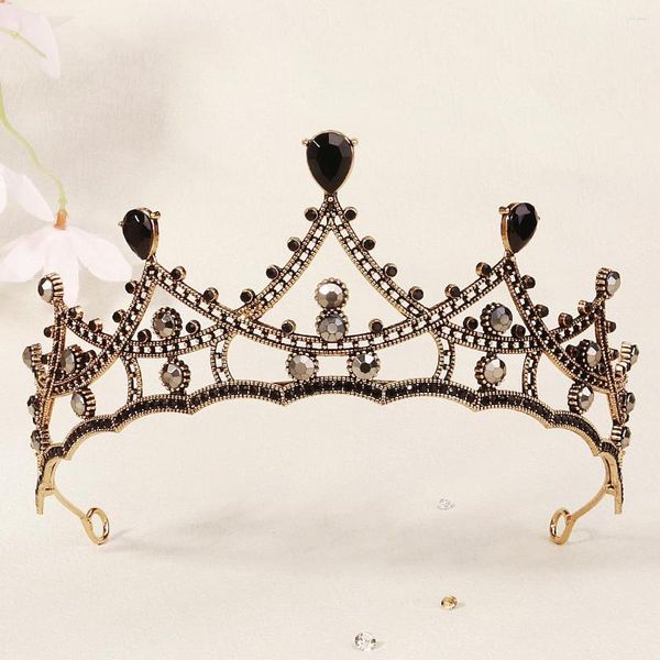 Pinzas para el cabello Effly Tiara y corona de estilo barroco con diamantes de imitación negros para boda Mujer Novia Cristal Marco dorado Sombreros Regalo de vacaciones Amigo