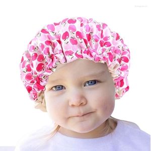 Pinces à cheveux bande élastique bébé soyeux Satin Bonnet Double couche réglable fleur sommeil casquettes nuit Turban enfants solide chapeaux chapeau bijoux