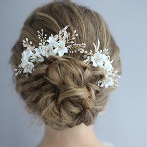 Pinces à cheveux élégantes en argile florale, ensemble de peignes faits à la main, bijoux de mariage, accessoires de coiffure pour femmes
