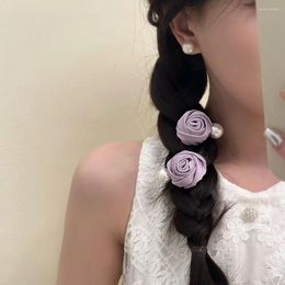 Haarspeldjes Elegant Exquise Rose Fashion Zoete Zijde Satijn Haarspeld Koreaanse Stijl Vintage Bloem Hoofddeksels