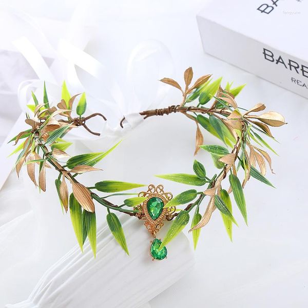 Pinzas para el cabello elegante follaje de bosque corona diadema tiaras de boda sombreros verdes joyería Retro de cristal accesorios de disfraz de fiesta nupcial