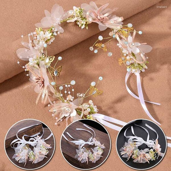 Pinzas para el cabello Chicas elegantes Coronas de perlas nupciales Corona de flores Guirnalda bohemia Tocado Fiesta en la playa Boda Diademas florales Accesorios