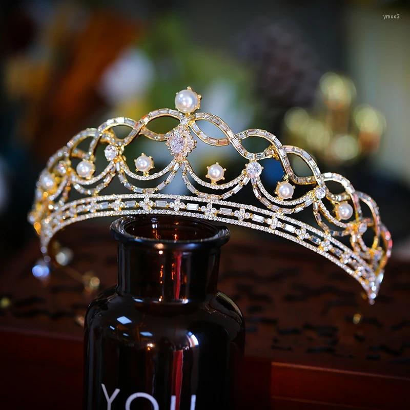 Clipes de cabelo elegantes pérolas douradas no casamento coroas tiara coroas de aniversário acessórios