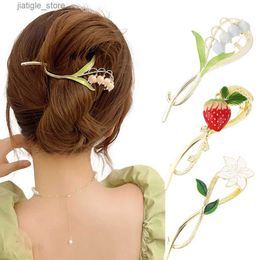 Pinces à cheveux Élégant Muguet Épingle À Cheveux Forme De Fraise Pinces À Cheveux En Métal Doux Griffe De Cheveux Accessoires De Cheveux De Mode Chapeaux Y240329