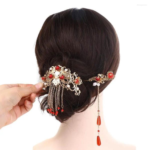 Pinces à cheveux élégantes rétro, pince de mariée, pompon en perles, coiffure de mariage, fourchette chinoise, bâtons pour femmes, épingles à cheveux Hanfu coréennes