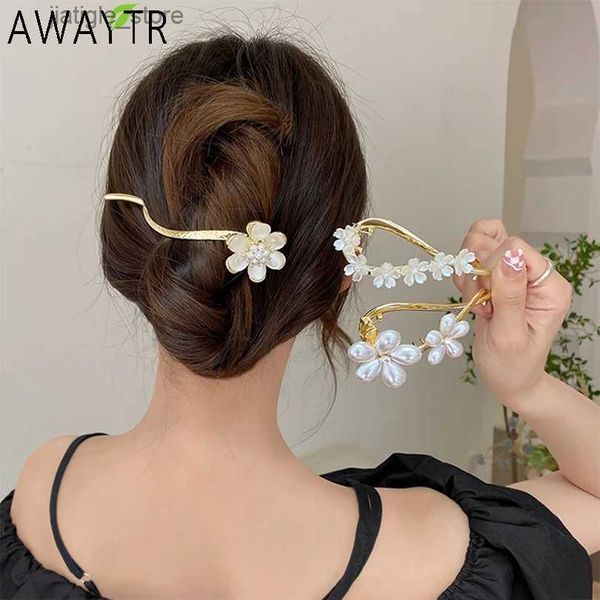 Pinces à cheveux Élégant S Forme Perle Pince À Cheveux Pour Femmes Cheveux Chignon Épingle À Cheveux Chapeaux Strass Barrettes En Métal Banane Twist Clips Bijoux Y240329