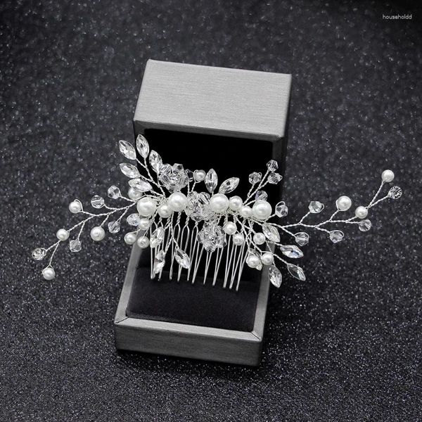 Pinzas para el pelo para mujer, peinetas elegantes para boda, diamantes de imitación de cristal, perlas, horquillas para mujer, accesorios de joyería para tocado nupcial