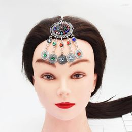Pinces à cheveux décoration ethnique spectacle de danse bijoux tête accessoires ventre bohème couleur argent pièce chaîne bandeau