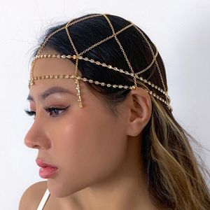 Haarspeldjes Etnische Strass Hol Kwastje Hoofddeksels Hoofdband Hoed Cap Sieraden Voor Vrouwen Handgemaakte Metalen Multilayer Head Chain Hoofddeksel