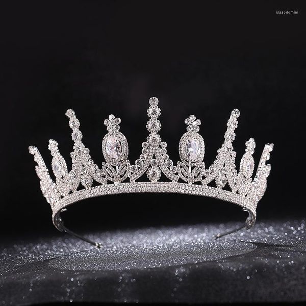 Pinzas para el cabello Corona de princesa europea y americana de alta gama Tiara nupcial Diadema de cristal con diamantes de imitación Estilo de vestido de novia Dulce Romántico