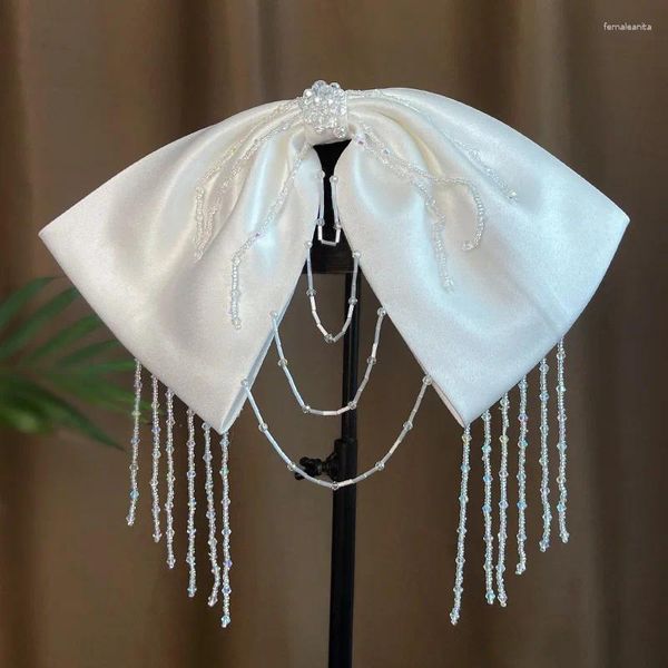 Pinces à cheveux exquises, perles de cristal en Satin brodées, nœud de pompon, épingle à cheveux, accessoires de mariage de mariée