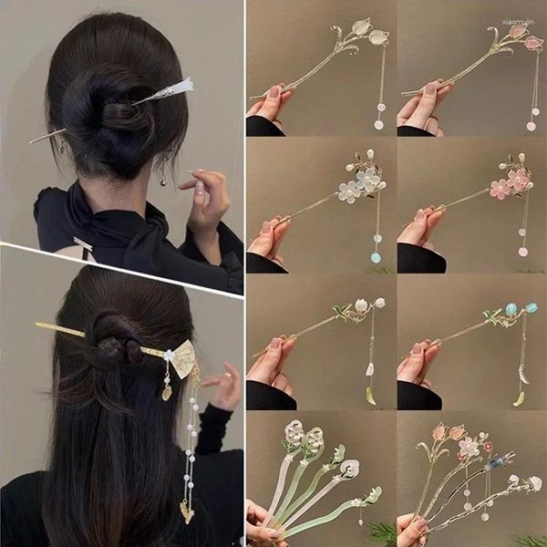 Clips para el cabello Hada antigua campanas de viento orquídea franja horquilla femenina paso sacudida Qipao de alto grado cabeza trasera