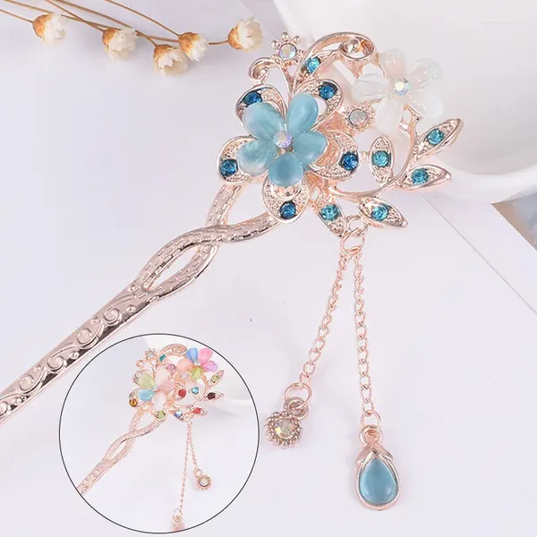 Pinzas para el cabello para mujer, accesorios con Clip hueco de flores coloridas, horquilla con diamantes de imitación a la moda, joyería para la cabeza