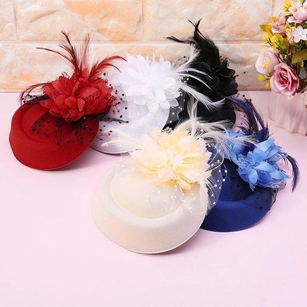 Pinces à cheveux fascinateurs pilulier chapeau Cocktail thé casquette avec voile plume pour fille femmes 40GB