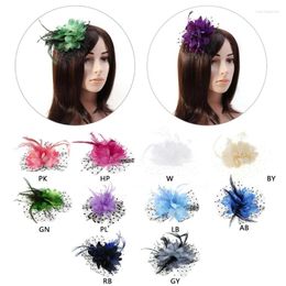 Pinces à cheveux à la mode pour femmes, 1 pièce, nœud en maille, plumes, perles, fascinateur de mariage, voile à pois, conception de broche