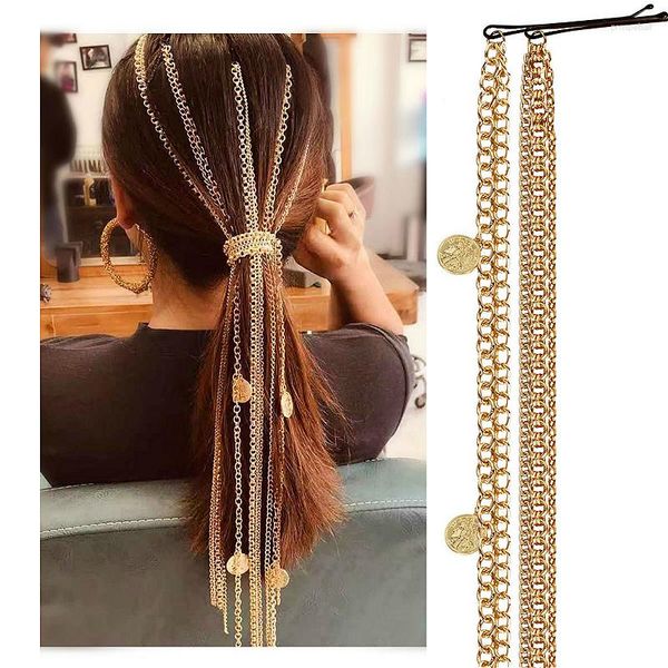 Pinzas para el cabello, accesorios de moda para mujer, pasadores de Clip, cadena de extensión de borla de Color dorado, joyería, diadema, boda nupcial