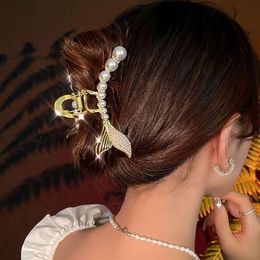 Pinzas para el cabello pasadores de moda horquillas de perlas Metal ahuecado cola de pez horquillas de sirena doradas Vintage para mujeres regalos de joyería