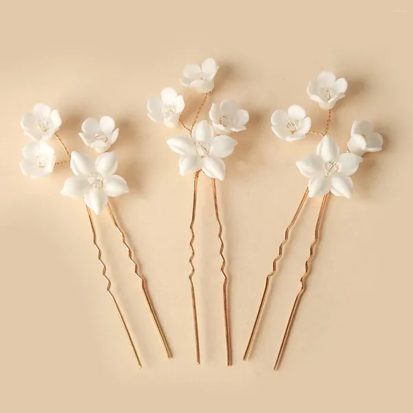 Pinzas para el pelo de cerámica para mujer, alfileres de flores para novia, Tiara de boda, adornos para la cabeza, accesorios de Pin para tocado, joyería