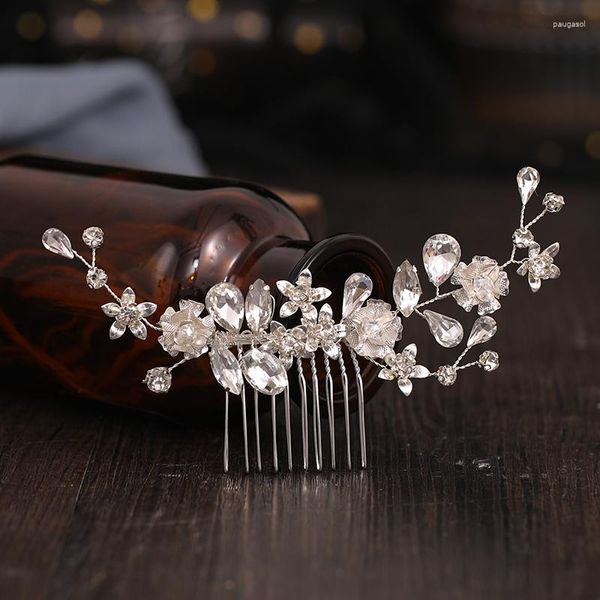 Pinces à cheveux Design de mode bijoux en cristal fleurs à la main diadème peignes mariée mariage femmes accessoires bijoux