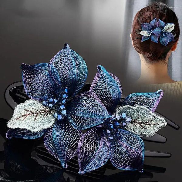 Pinzas para el cabello Moda Elegante Tejido Alambre de cobre Flor Horquilla Accesorios para mujeres Espalda Cerebro Cuchara Acrílico Swallowtail Clip Headwear