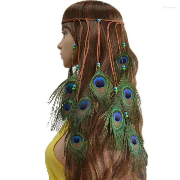 Pinzas para el cabello, diadema étnica a la moda, accesorios bohemios creativos con personalidad, diadema de plumas de pavo real