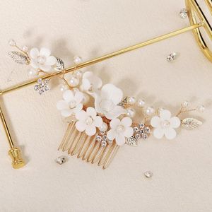 Haarclips Fashion Flower Combs For Bride Wedding Veil Fixed Sieraden Goud kleur metalen haarspelden parels strass ornamenten