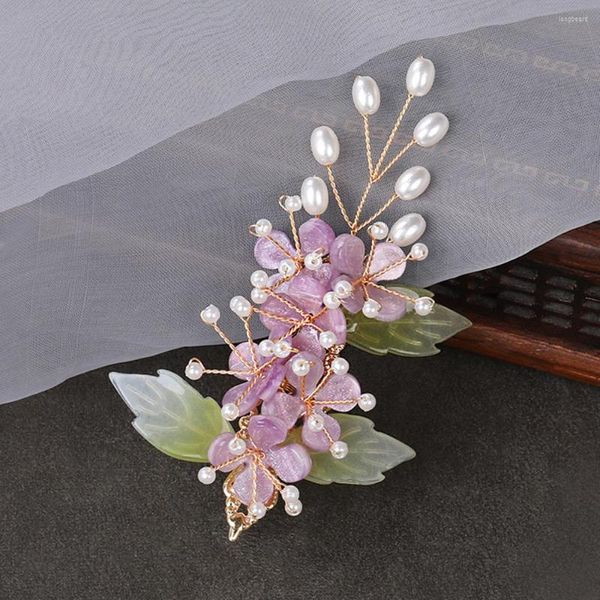 Pinces à cheveux bijoux de mode pour femmes côté violet fleur épingles à cheveux coiffes perles épingles Hanfu robe accessoires de fête