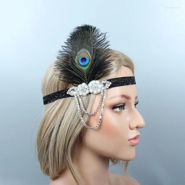 Clips de cheveux Fashion Ladies Tiaras Black Band Bijoux Accessoires Mujer Banquet Party Band Creative Feather Tassel Hairband Forwomen