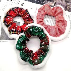 Clips para el cabello para mujer, coleteros elásticos a cuadros a la moda, copo de nieve de Navidad, anillo para el intestino grueso, accesorios para fiesta