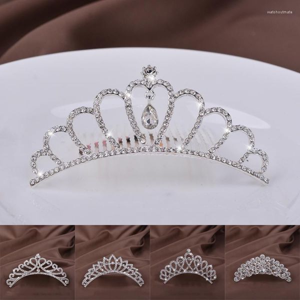 Pinzas para el cabello Moda Princesa Crystal Tiaras y coronas Peines Diadema Kid Girls Love Nupcial Prom Crown Wedding Party Accessiories