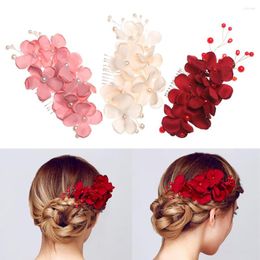 Pinces à cheveux mode mariage romantique rouge rose fleur épingle mariée demoiselle d'honneur cristal pince épingle à cheveux peigne accessoires élégants