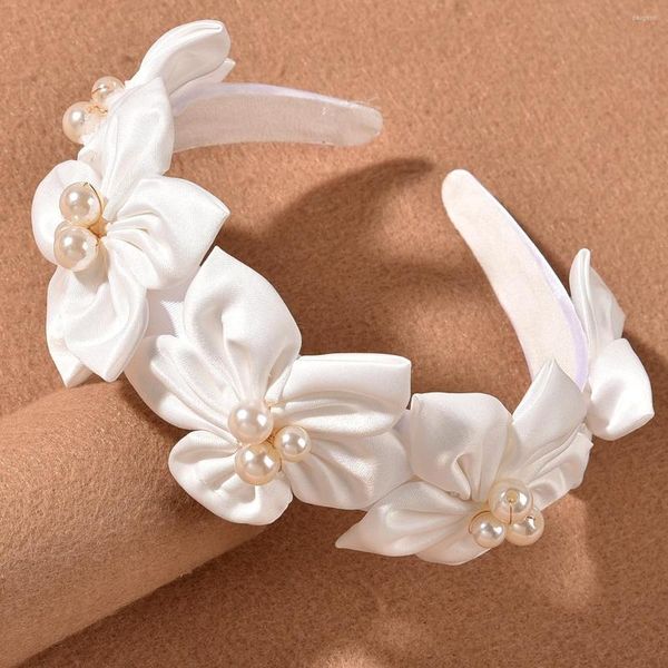 Pinzas para el cabello Moda Satén Flor Boda Diademas Nupcial Diadema Tiara Perlas Tocado Mujeres Fiesta Baile Accesorios Joyería Diadema