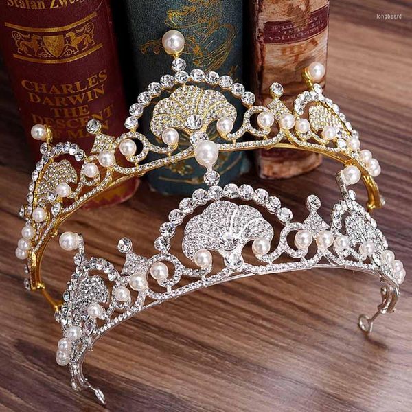 Pinzas para el cabello, moda En forma de concha, corona nupcial, Tiara, diamantes de imitación, tocado de perlas simuladas, accesorios de joyería para fiesta y cumpleaños 2023