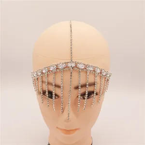 Pinces à cheveux en strass brillant pour femmes, chaîne de tête creuse, chapeau de mariée, bandeau frontal, accessoires bijoux